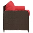 vidaXL 3-Seater Patio Sofa with Cushions in Red and Poly Rattan in Brown