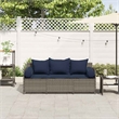vidaXL 3-Seater Patio Sofa with Cushions in Navy Blue and Grey Poly Rattan