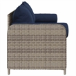 vidaXL 3-Seater Patio Sofa with Cushions in Navy Blue and Grey Poly Rattan