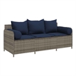 vidaXL 3-Seater Patio Sofa with Cushions in Navy Blue and Grey Poly Rattan