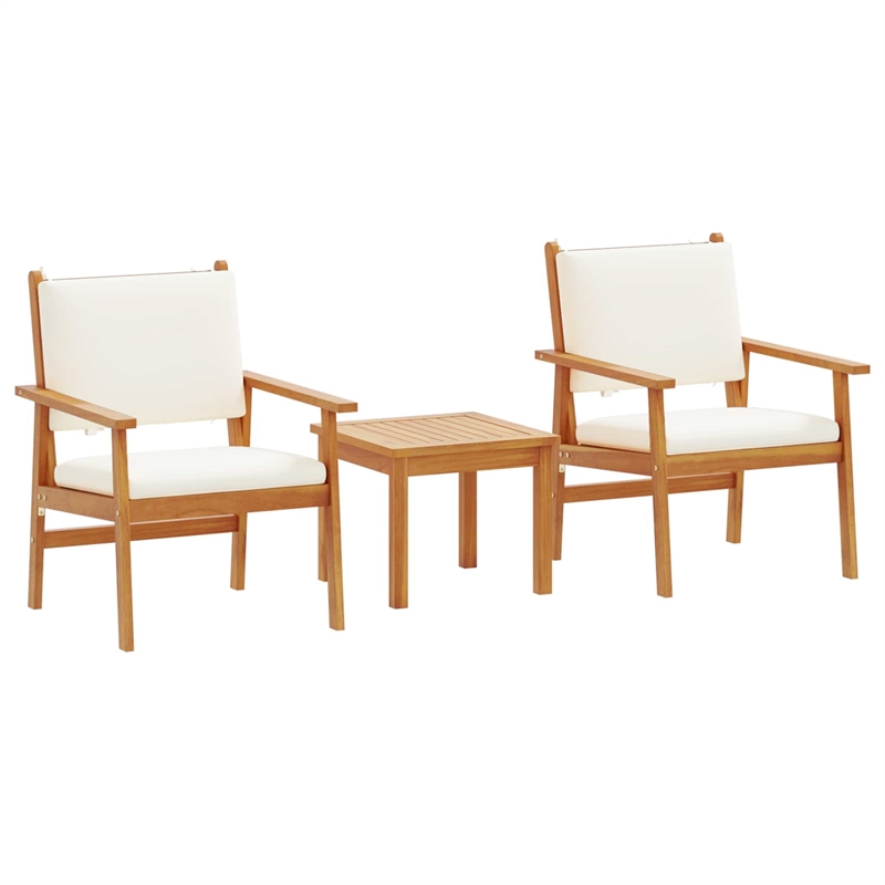 vidaXL 3 Pcs Solid Acacia Wood Garden Sofa Set in Cream And White