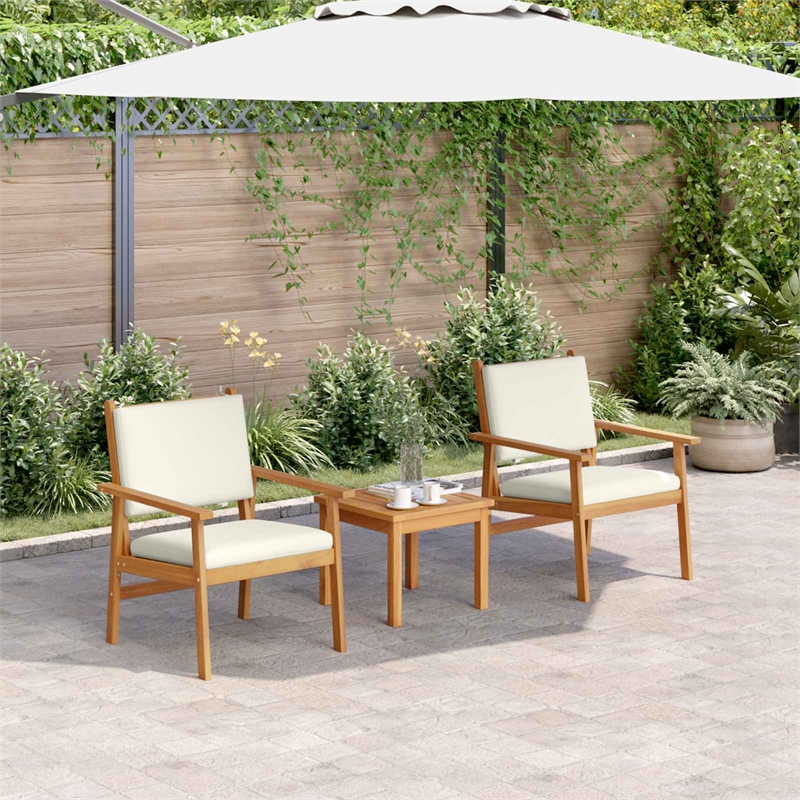 vidaXL 3 Pcs Solid Acacia Wood Garden Sofa Set in Cream And White