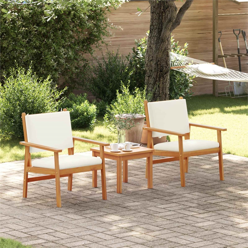 vidaXL 3 Pcs Solid Acacia Wood Garden Sofa Set in Cream And White