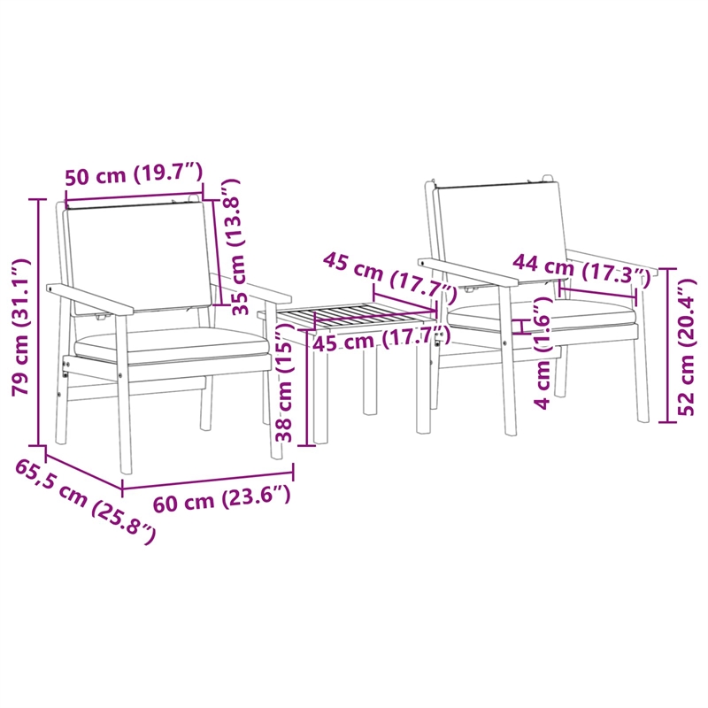 vidaXL 3 Pcs Solid Acacia Wood Garden Sofa Set in Cream And White