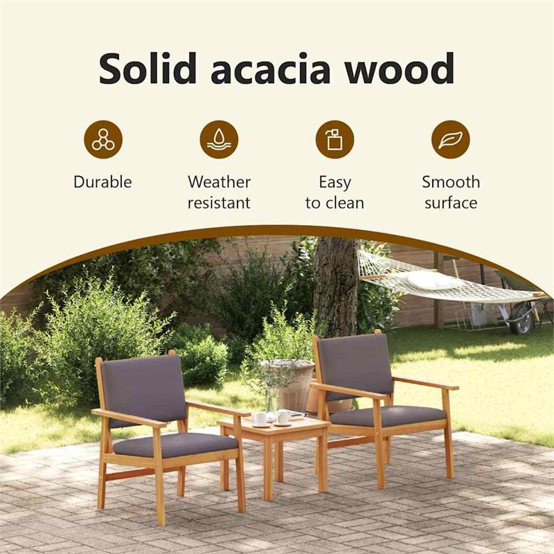 vidaXL 3 Pcs Solid Acacia Wood Garden Sofa Set in Anthracite
