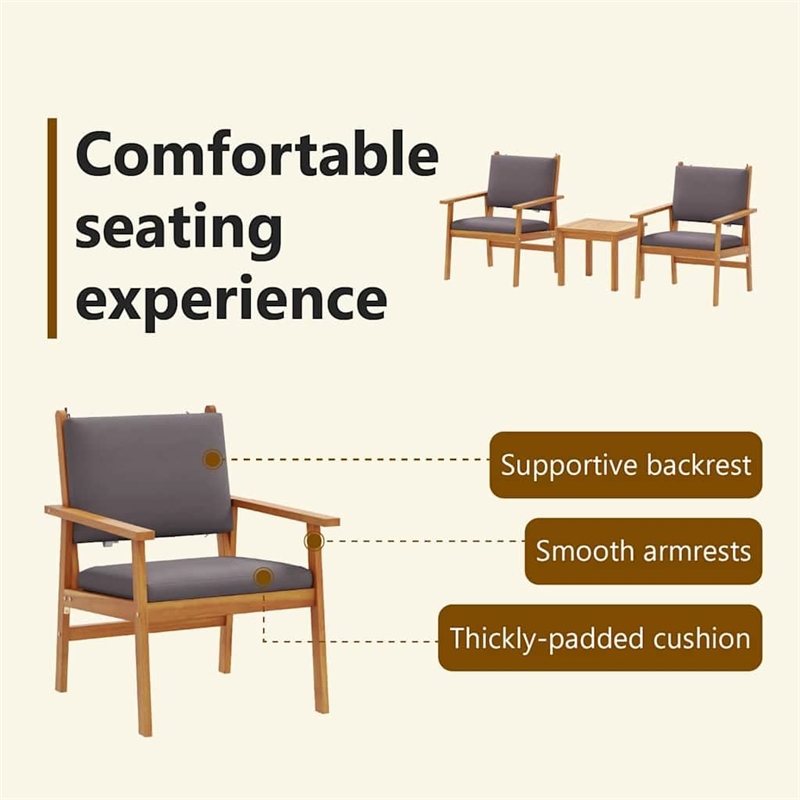 vidaXL 3 Pcs Solid Acacia Wood Garden Sofa Set in Anthracite