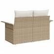 vidaXL Beige Poly Rattan Garden Sofa With Cushions in Cream
