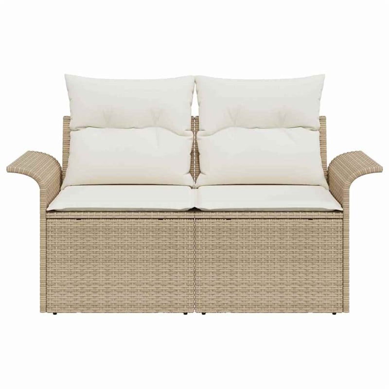 vidaXL Beige Poly Rattan Garden Sofa With Cushions in Cream