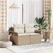 vidaXL Beige Poly Rattan Garden Sofa With Cushions in Cream