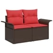 vidaXL Brown Poly Rattan Garden Sofa With Cushions in Red