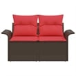 vidaXL Brown Poly Rattan Garden Sofa With Cushions in Red