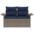 vidaXL Gray Poly Rattan Garden Sofa With Cushions in Navy Blue