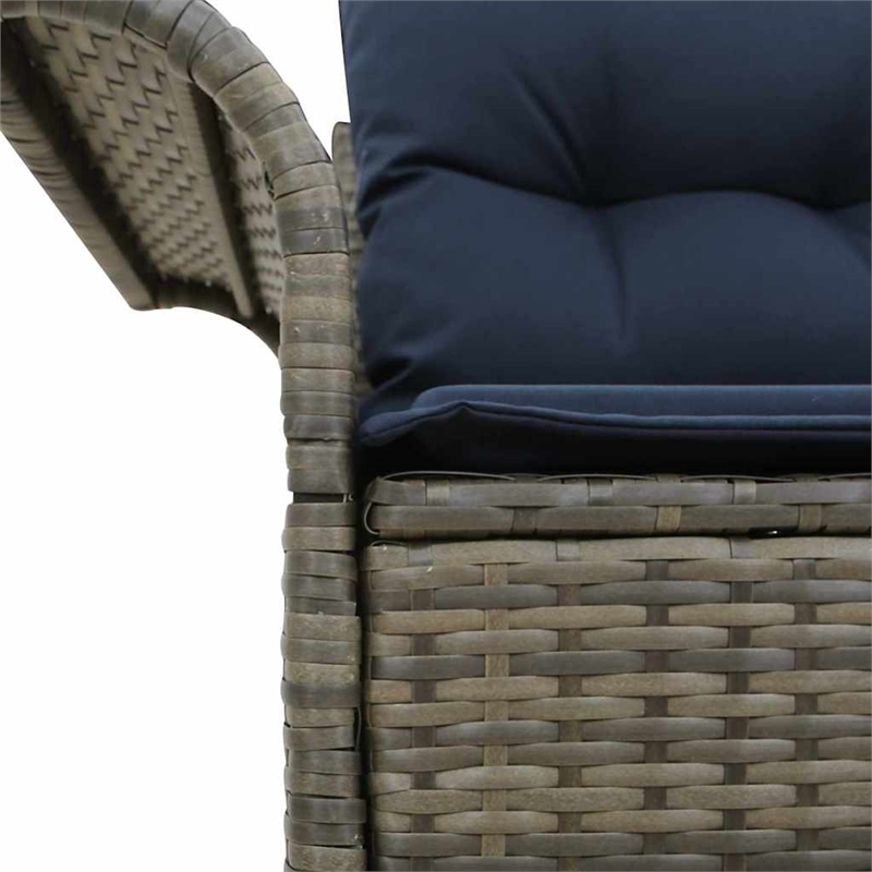 vidaXL Gray Poly Rattan Garden Sofa With Cushions in Navy Blue