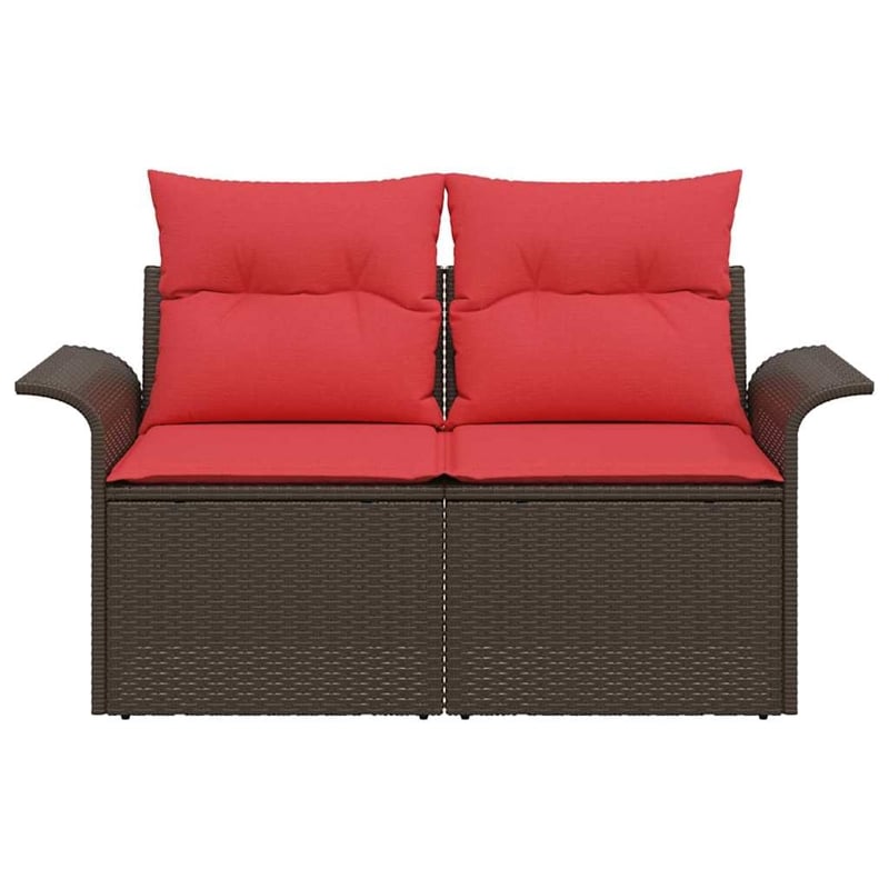 vidaXL Brown Poly Rattan Garden Sofa With Cushions in Red