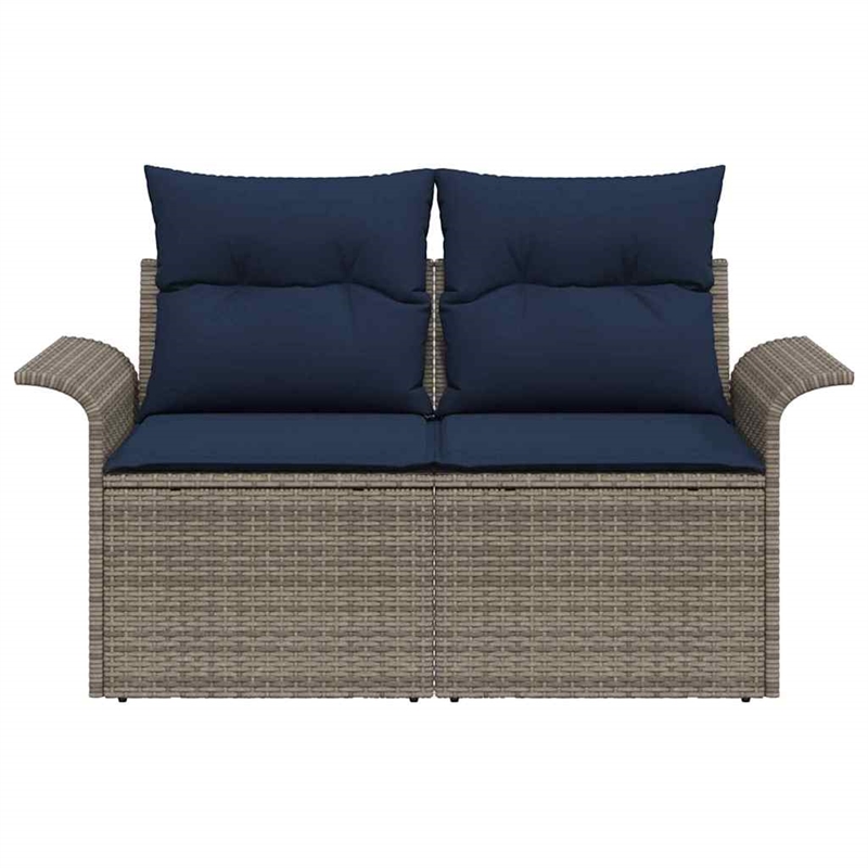 vidaXL Gray Poly Rattan Garden Sofa With Cushions in Navy Blue