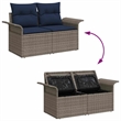 vidaXL Gray Poly Rattan Garden Sofa With Cushions in Navy Blue