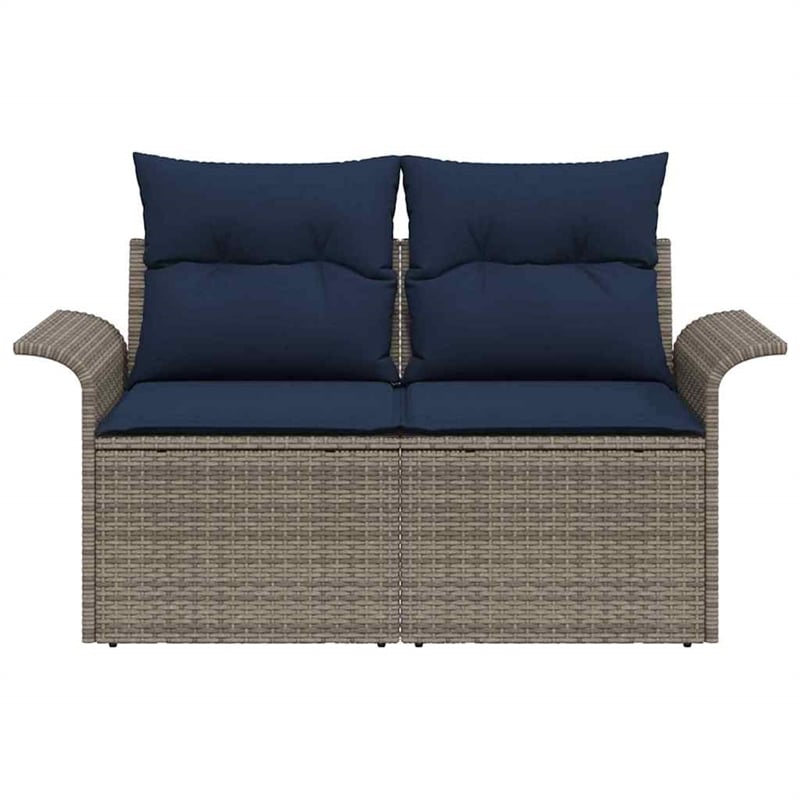 vidaXL Gray Poly Rattan Garden Sofa With Cushions in Navy Blue