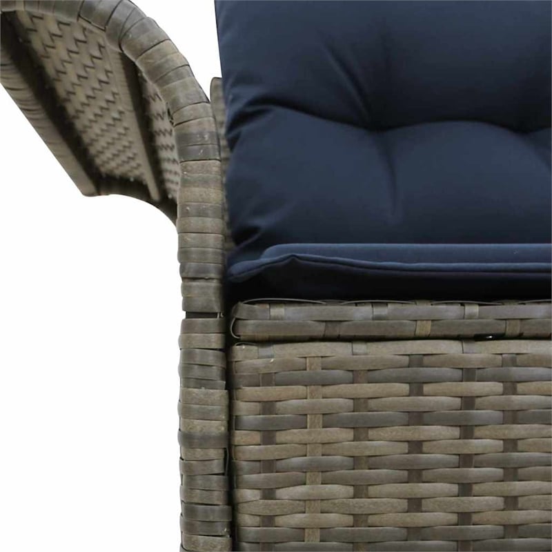 vidaXL Gray Poly Rattan Garden Sofa With Cushions in Navy Blue