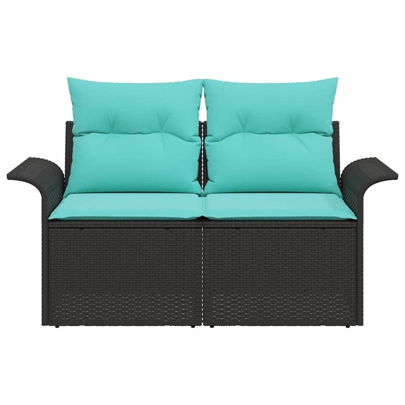 vidaXL Black Poly Rattan Garden Sofa With Cushions in Turquoise