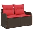 vidaXL Brown Poly Rattan Garden Sofa With Cushions in Red