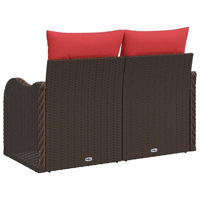 vidaXL Brown Poly Rattan Garden Sofa With Cushions in Red