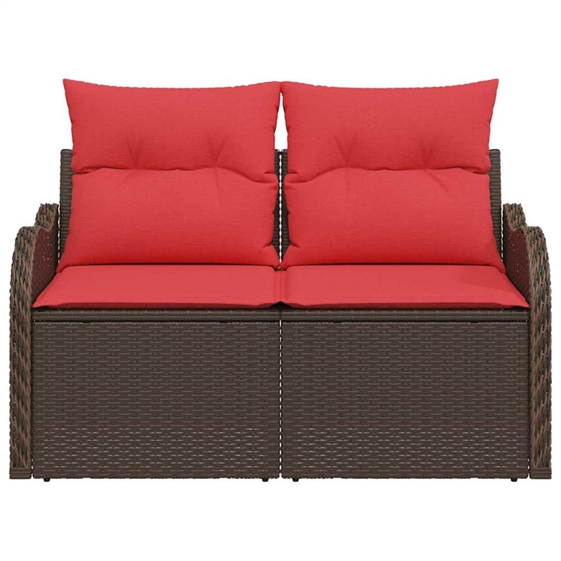 vidaXL Brown Poly Rattan Garden Sofa With Cushions in Red