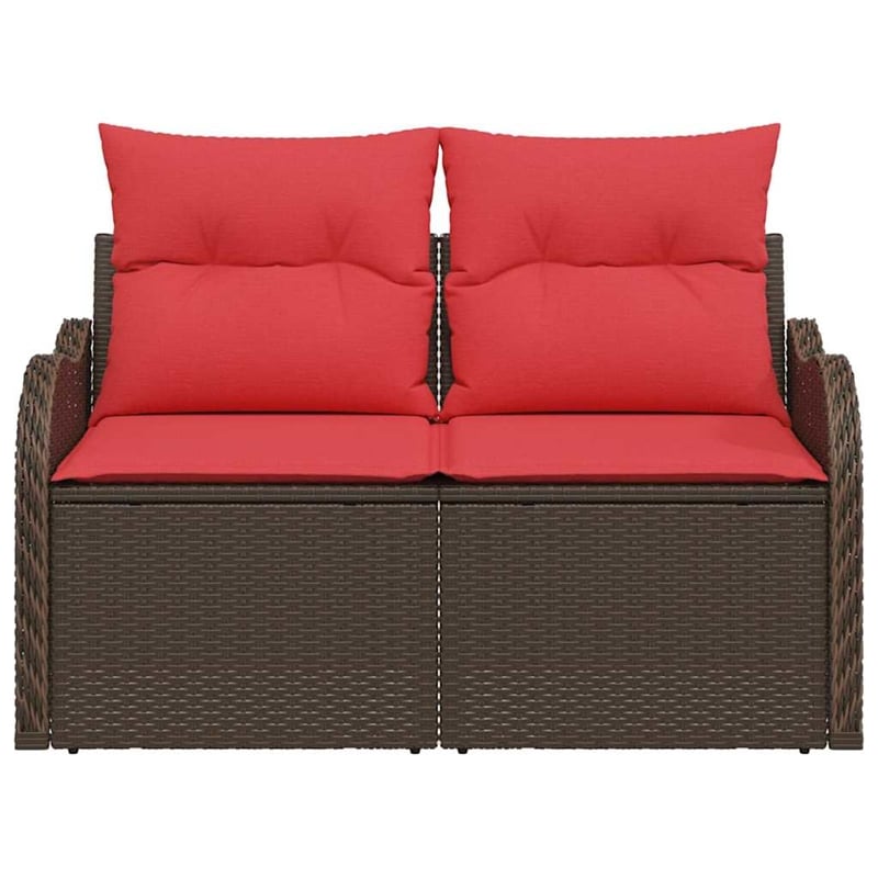 vidaXL Brown Poly Rattan Garden Sofa With Cushions in Red
