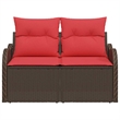 vidaXL Brown Poly Rattan Garden Sofa With Cushions in Red