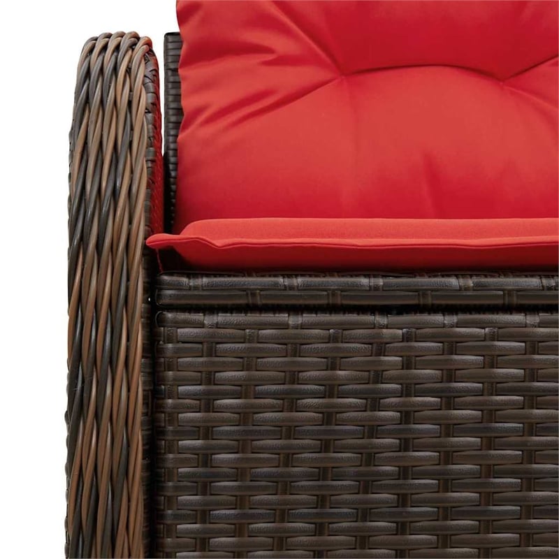 vidaXL Brown Poly Rattan Garden Sofa With Cushions in Red