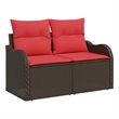 vidaXL Brown Poly Rattan Garden Sofa With Cushions in Red
