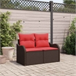vidaXL Brown Poly Rattan Garden Sofa With Cushions in Red