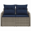 vidaXL Gray Poly Rattan Garden Sofa With Cushions in Navy Blue