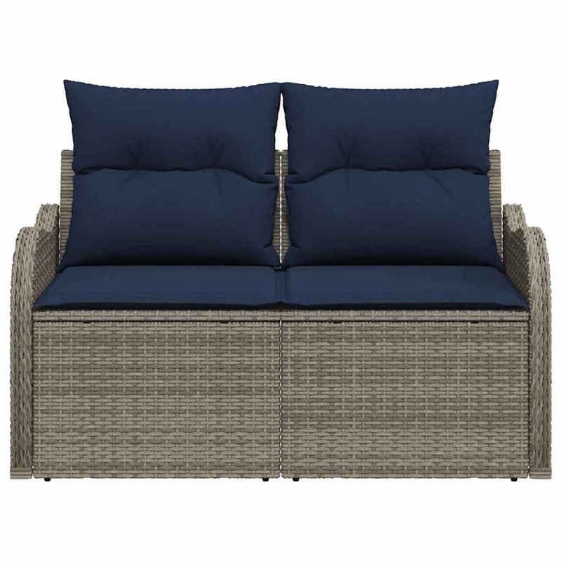 vidaXL Gray Poly Rattan Garden Sofa With Cushions in Navy Blue