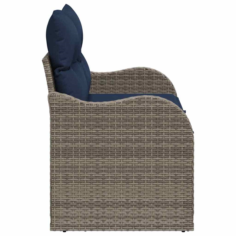 vidaXL Gray Poly Rattan Garden Sofa With Cushions in Navy Blue