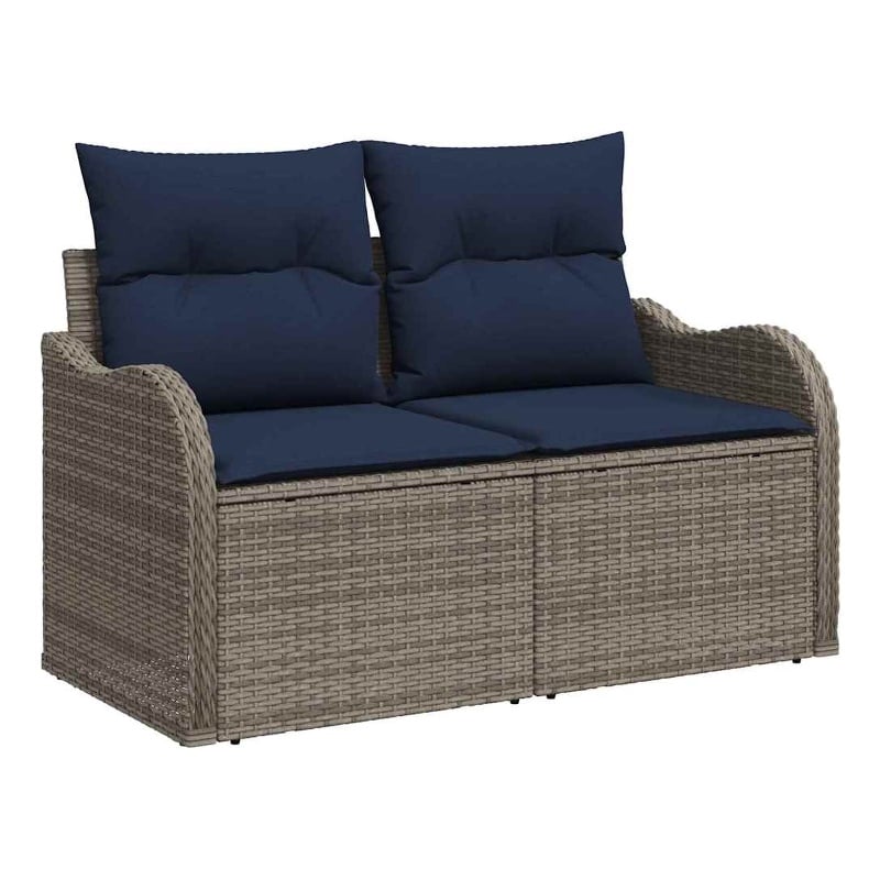 vidaXL Gray Poly Rattan Garden Sofa With Cushions in Navy Blue