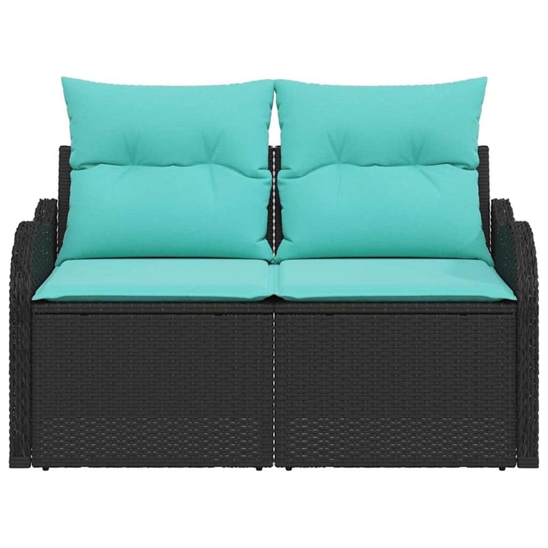 vidaXL Black Poly Rattan Garden Sofa With Cushions in Turquoise