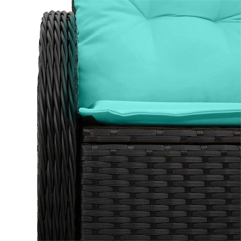 vidaXL Black Poly Rattan Garden Sofa With Cushions in Turquoise