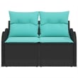 vidaXL Black Poly Rattan Garden Sofa With Cushions in Turquoise