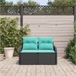 vidaXL Black Poly Rattan Garden Sofa With Cushions in Turquoise