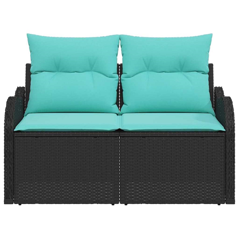 vidaXL Black Poly Rattan Garden Sofa With Cushions in Turquoise
