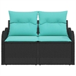 vidaXL Black Poly Rattan Garden Sofa With Cushions in Turquoise