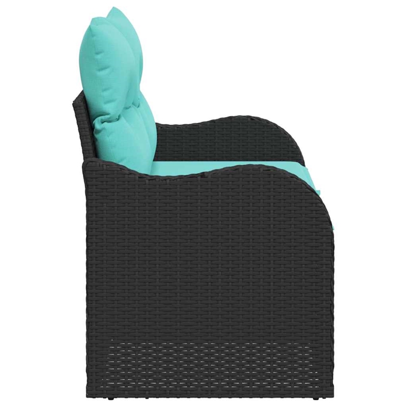 vidaXL Black Poly Rattan Garden Sofa With Cushions in Turquoise