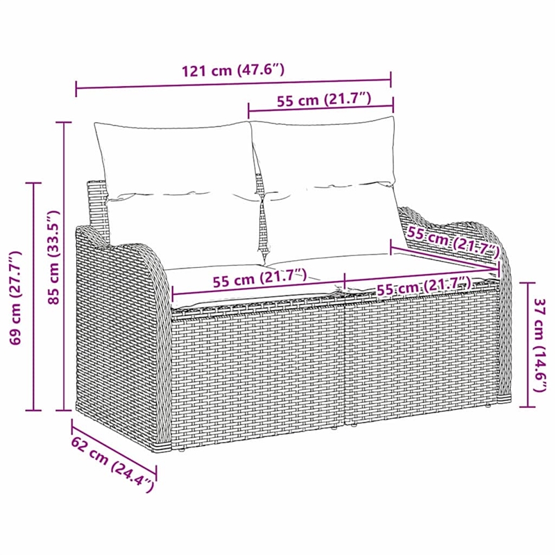 vidaXL Black Poly Rattan Garden Sofa With Cushions in Turquoise
