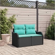 vidaXL Black Poly Rattan Garden Sofa With Cushions in Turquoise