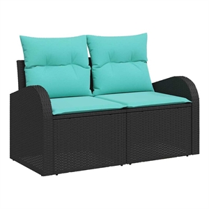 vidaXL Poly Rattan Garden Sofa With Cushion in Black