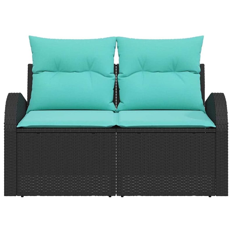 vidaXL Poly Rattan Garden Sofa With Cushion in Black