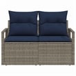vidaXL Gray Poly Rattan Garden Sofa With Cushions in Navy Blue