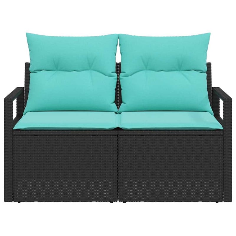 vidaXL Black Poly Rattan Garden Sofa With Cushions in Turquoise