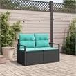 vidaXL Black Poly Rattan Garden Sofa With Cushions in Turquoise