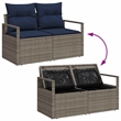 vidaXL Gray Poly Rattan Garden Sofa With Cushions in Navy Blue